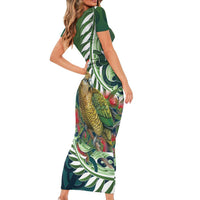 New Zealand Kea Bird Short Sleeve Bodycon Dress With Maori Koru Fern LT05 - Polynesian Pride