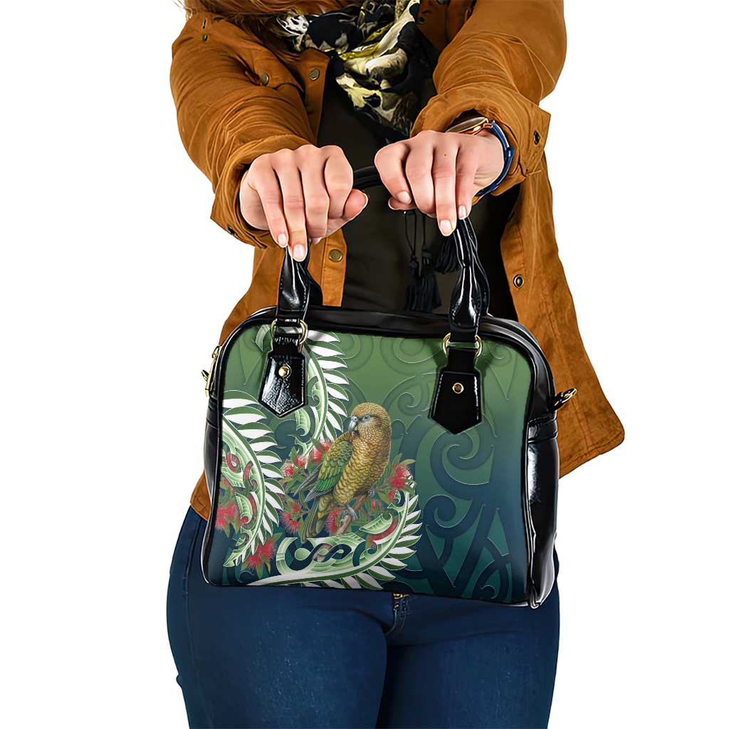 New Zealand Kea Bird Shoulder Handbag With Maori Koru Fern LT05 One Size Green - Polynesian Pride