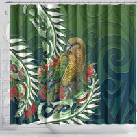 New Zealand Kea Bird Shower Curtain With Maori Koru Fern - Polynesian Pride