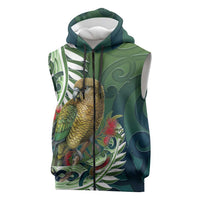 New Zealand Kea Bird Sleeveless Zip Hoodie With Maori Koru Fern LT05 Green - Polynesian Pride