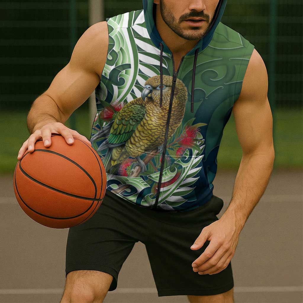 New Zealand Kea Bird Sleeveless Zip Hoodie With Maori Koru Fern LT05 - Polynesian Pride