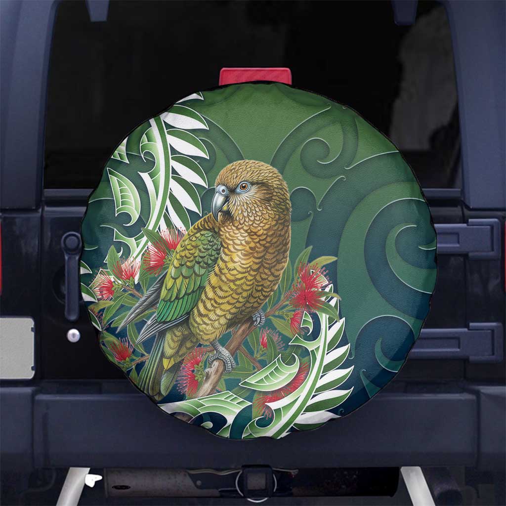 New Zealand Kea Bird Spare Tire Cover With Maori Koru Fern LT05 No hole Green - Polynesian Pride