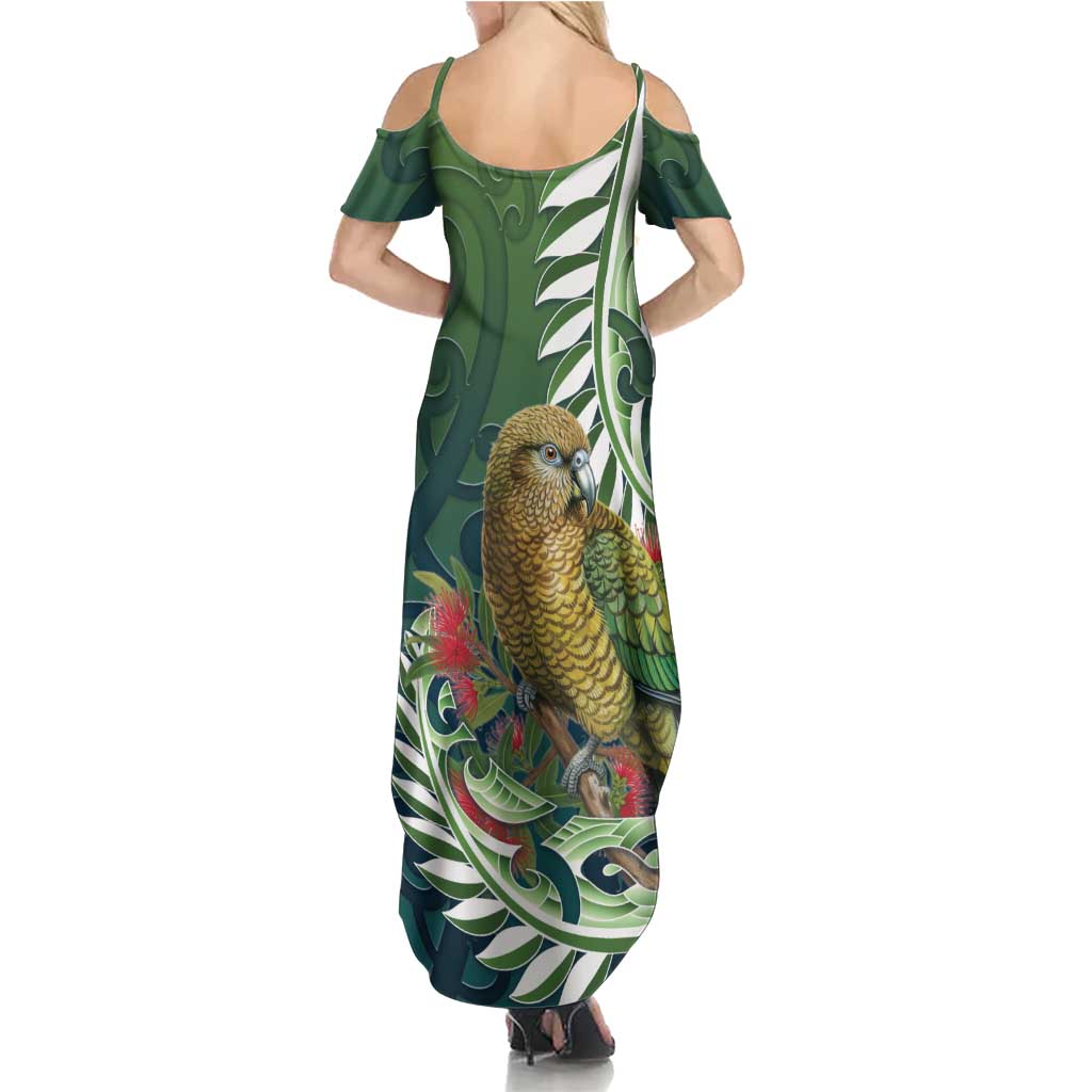 New Zealand Kea Bird Summer Maxi Dress With Maori Koru Fern - Polynesian Pride