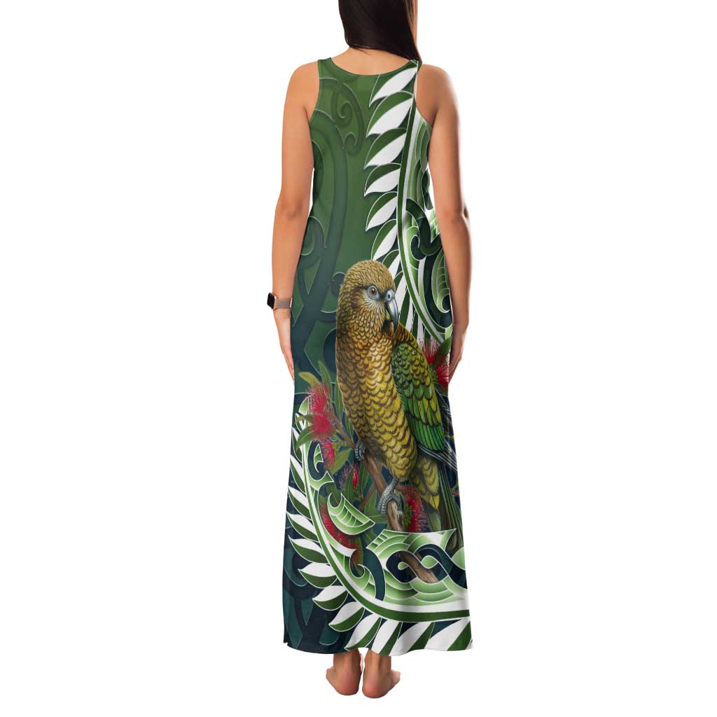 New Zealand Kea Bird Tank Maxi Dress With Maori Koru Fern LT05 - Polynesian Pride