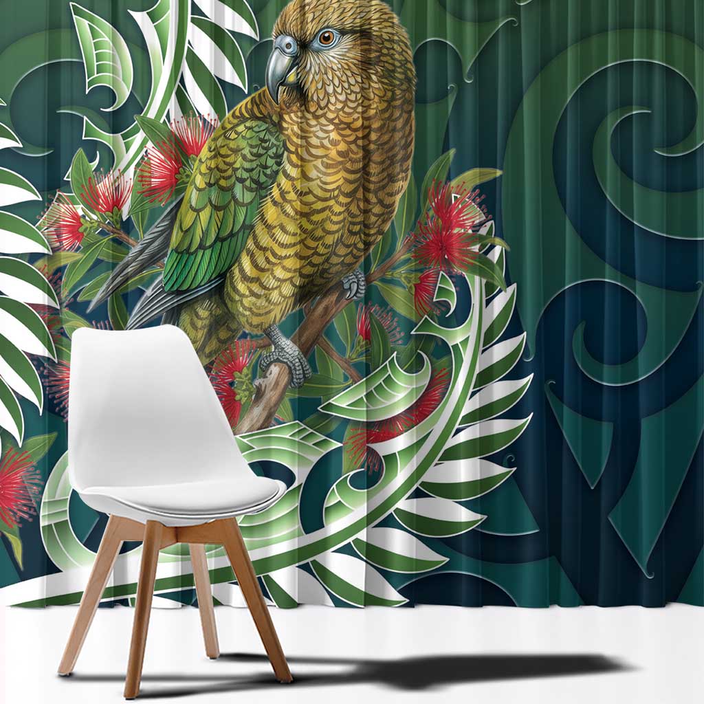 New Zealand Kea Bird Window Curtain With Maori Koru Fern LT05 - Polynesian Pride