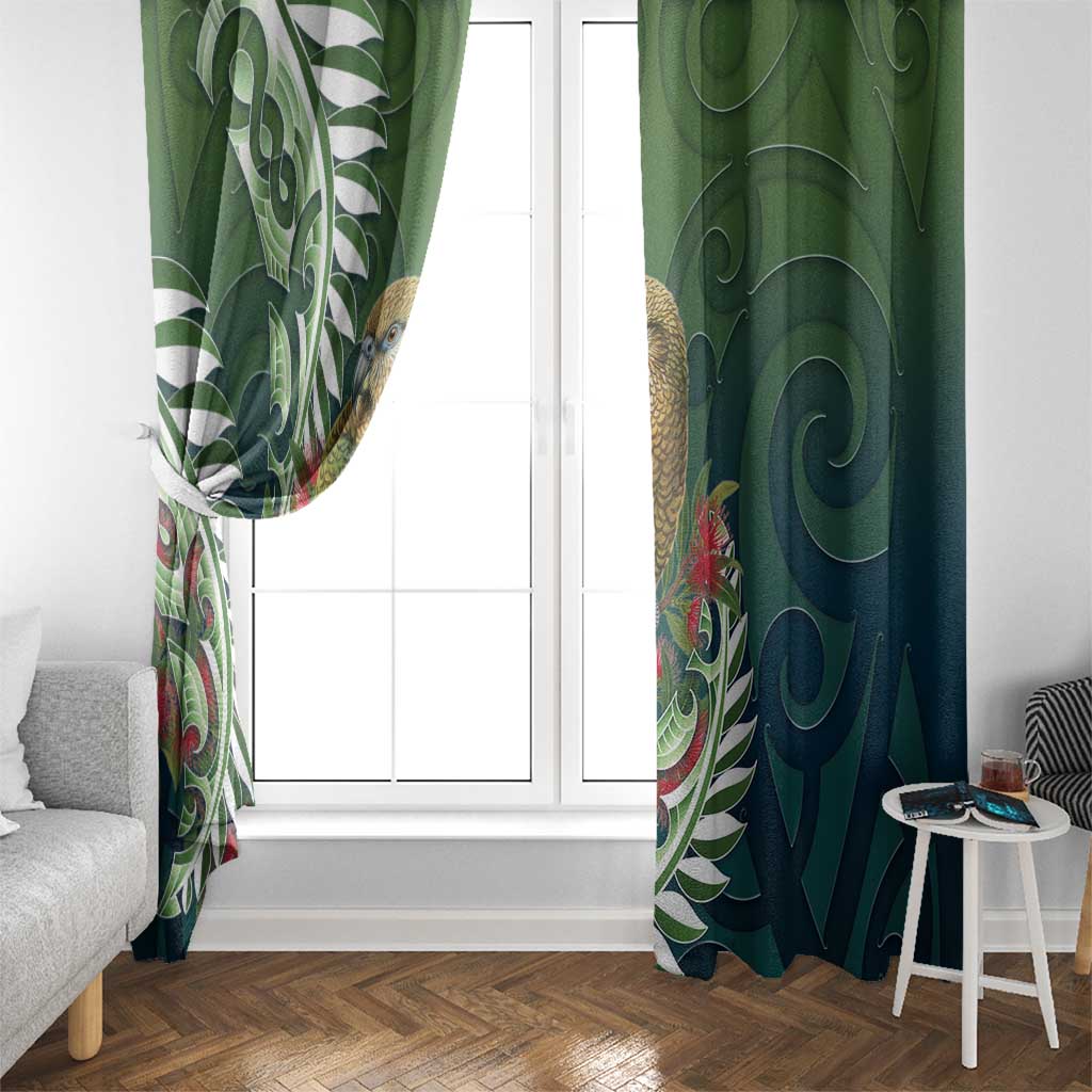 New Zealand Kea Bird Window Curtain With Maori Koru Fern LT05 - Polynesian Pride