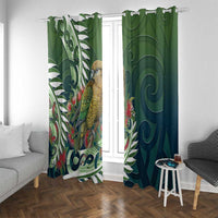New Zealand Kea Bird Window Curtain With Maori Koru Fern LT05 With Grommets Green - Polynesian Pride