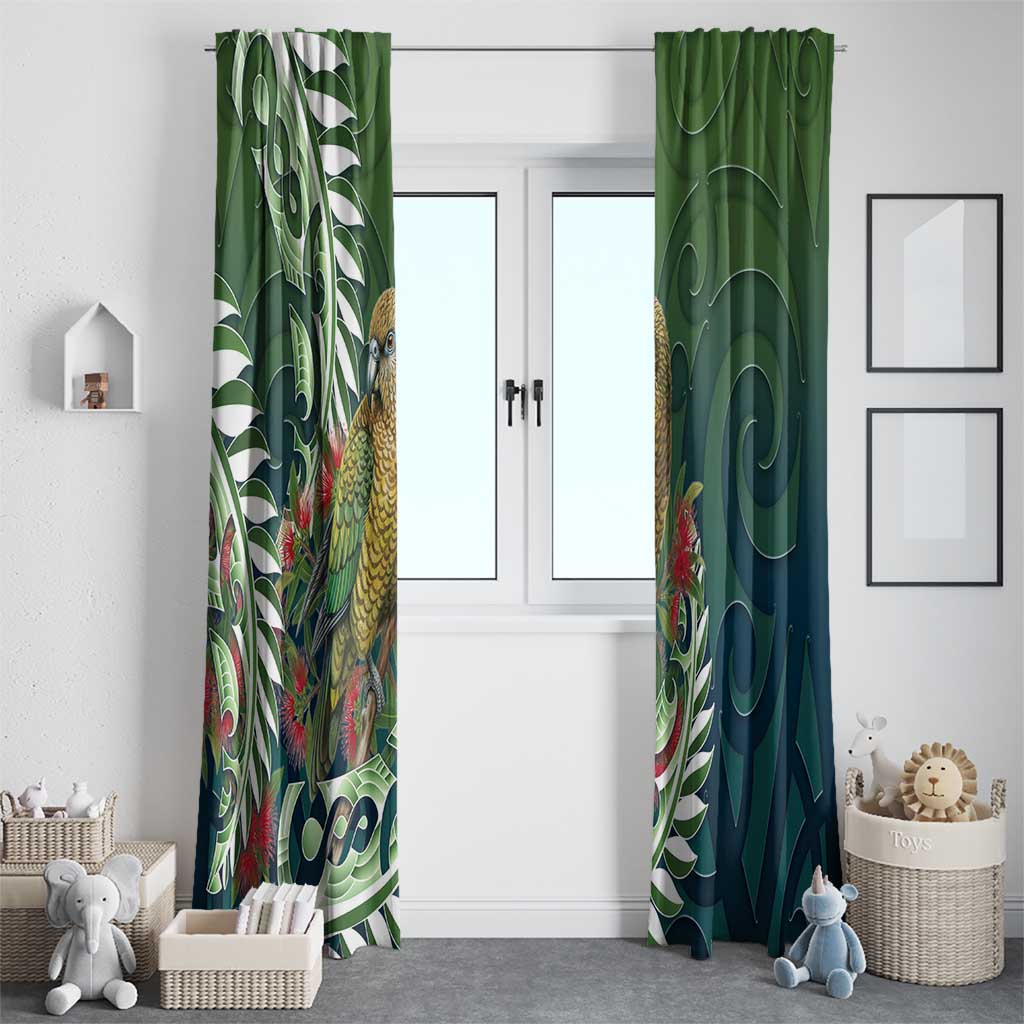 New Zealand Kea Bird Window Curtain With Maori Koru Fern LT05 - Polynesian Pride