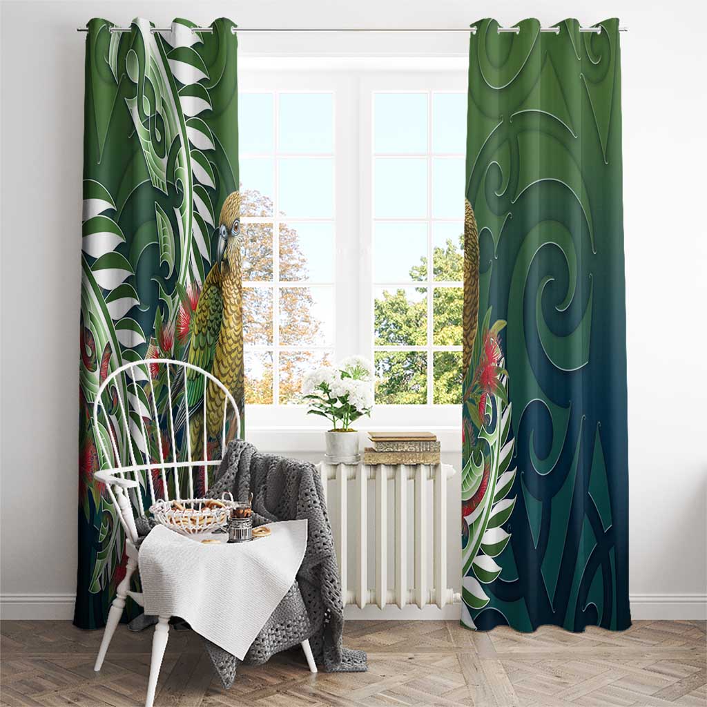 New Zealand Kea Bird Window Curtain With Maori Koru Fern LT05 - Polynesian Pride