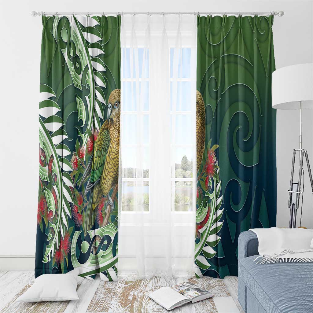 New Zealand Kea Bird Window Curtain With Maori Koru Fern LT05 - Polynesian Pride