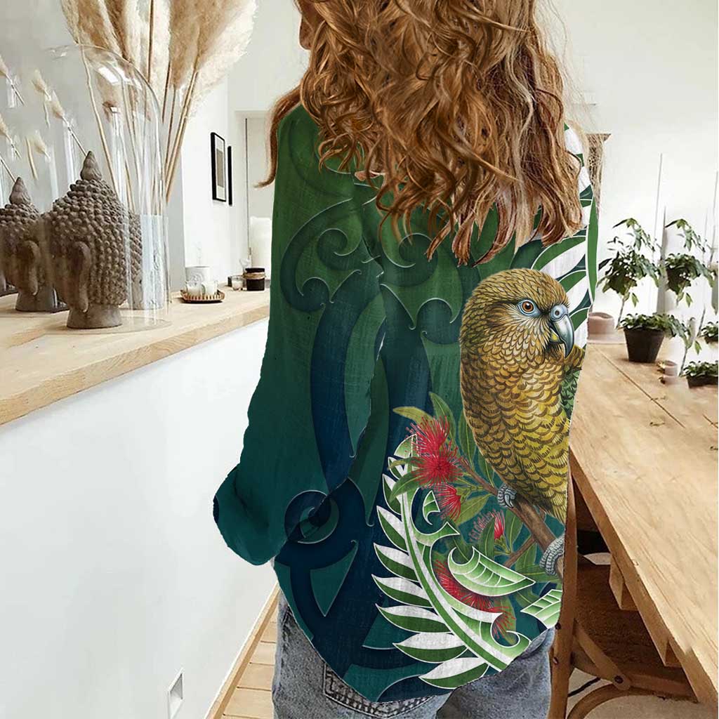New Zealand Kea Bird Women Casual Shirt With Maori Koru Fern LT05 - Polynesian Pride