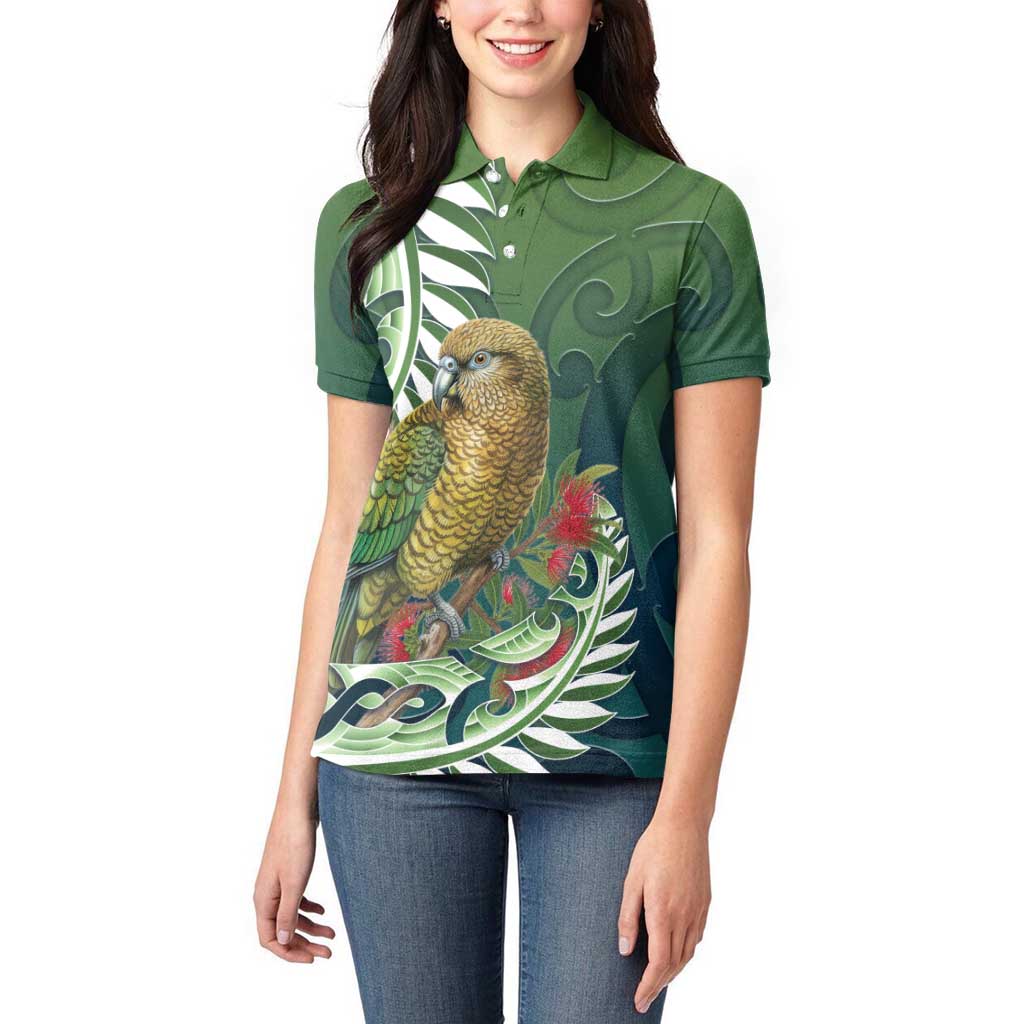 New Zealand Kea Bird Women Polo Shirt With Maori Koru Fern LT05 - Polynesian Pride