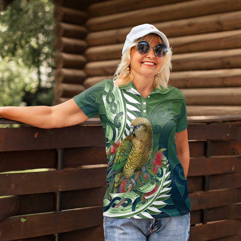 New Zealand Kea Bird Women Polo Shirt With Maori Koru Fern LT05 - Polynesian Pride