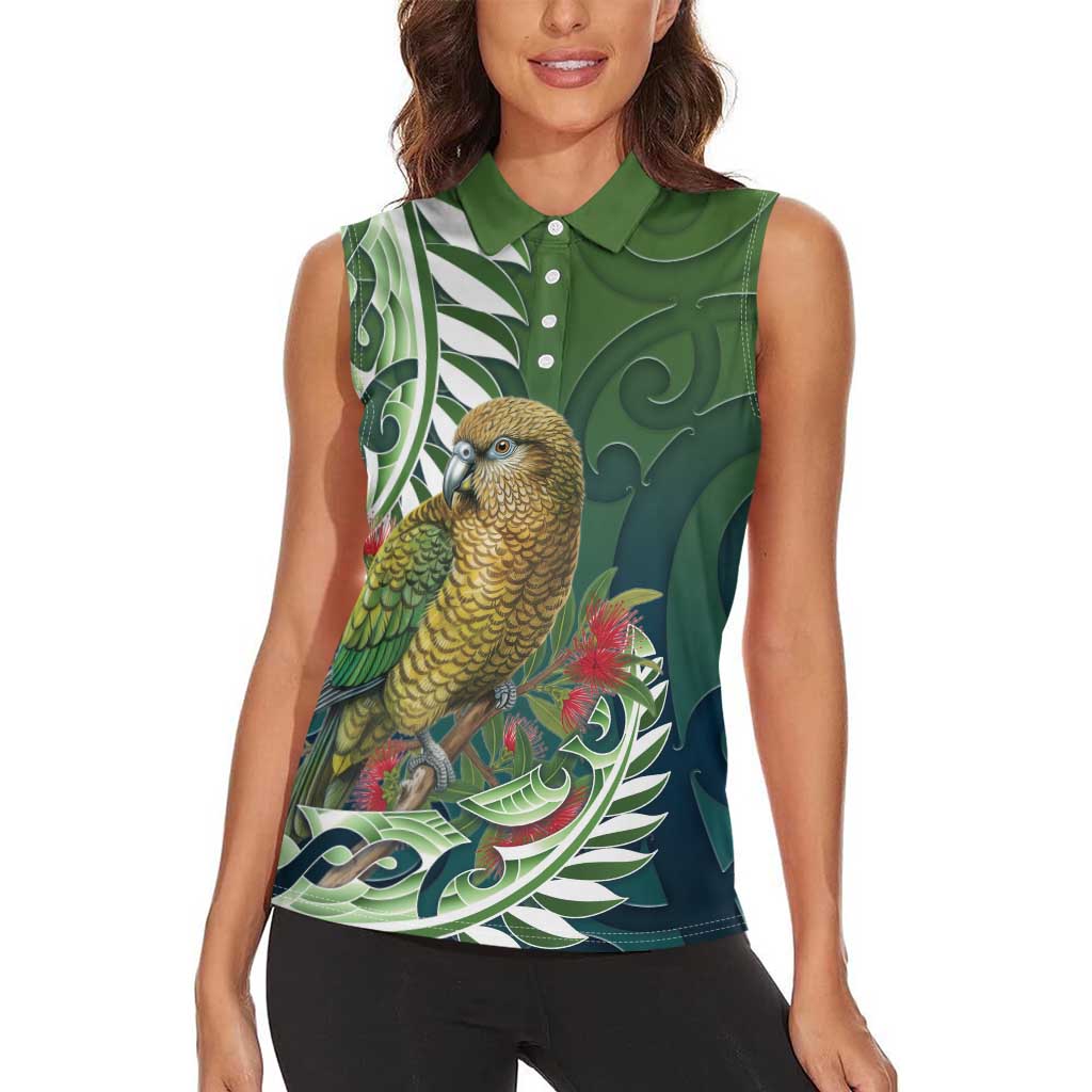 New Zealand Kea Bird Women Sleeveless Polo Shirt With Maori Koru Fern LT05 - Polynesian Pride