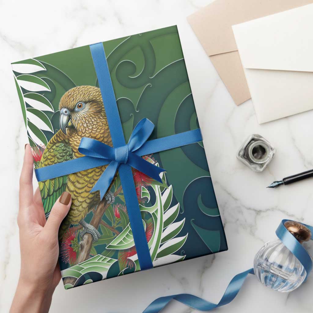 New Zealand Kea Bird Wrapping Paper With Maori Koru Fern LT05 - Polynesian Pride