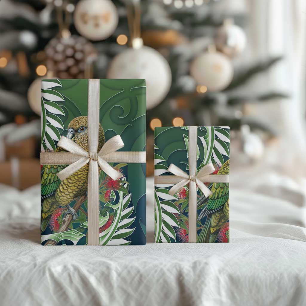 New Zealand Kea Bird Wrapping Paper With Maori Koru Fern LT05 - Polynesian Pride