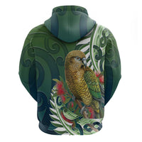 New Zealand Kea Bird Zip Hoodie With Maori Koru Fern LT05 - Polynesian Pride