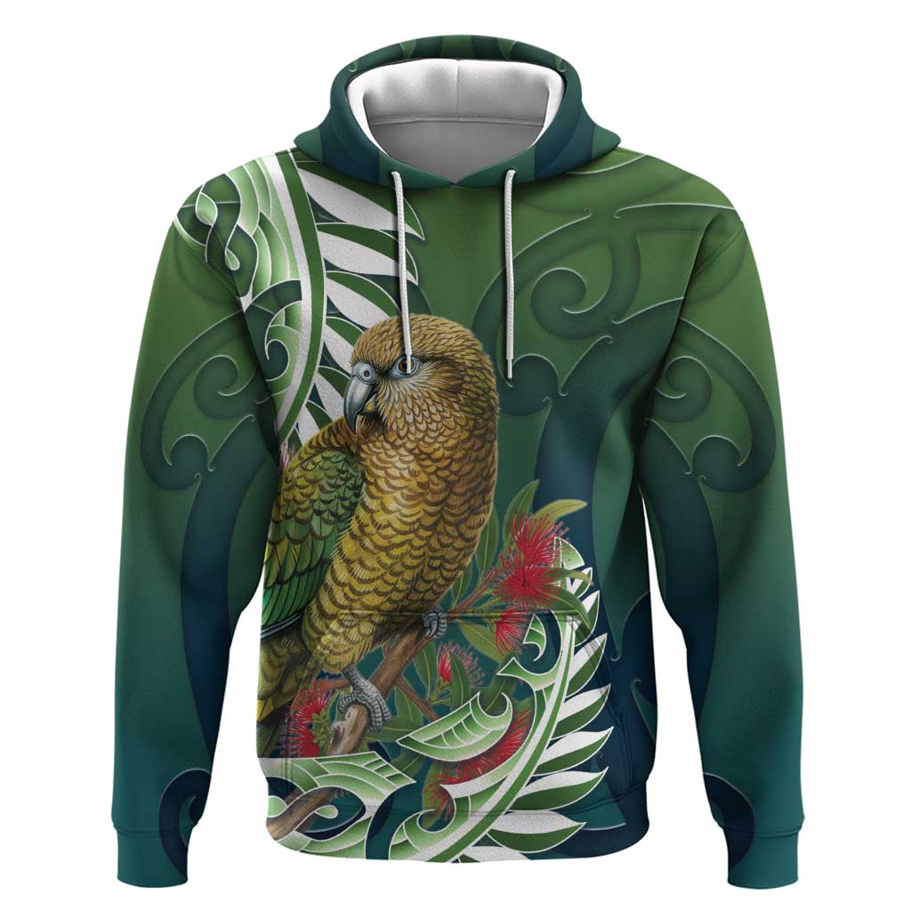 New Zealand Kea Bird Zip Hoodie With Maori Koru Fern LT05 Pullover Hoodie Green - Polynesian Pride