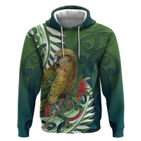 New Zealand Kea Bird Zip Hoodie With Maori Koru Fern LT05 Pullover Hoodie Green - Polynesian Pride