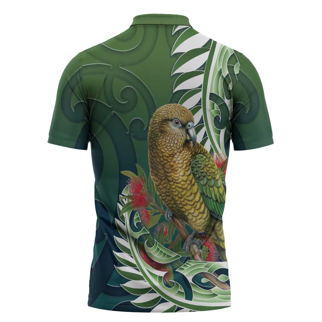 New Zealand Kea Bird Zipper Polo Shirt With Maori Koru Fern LT05 - Polynesian Pride