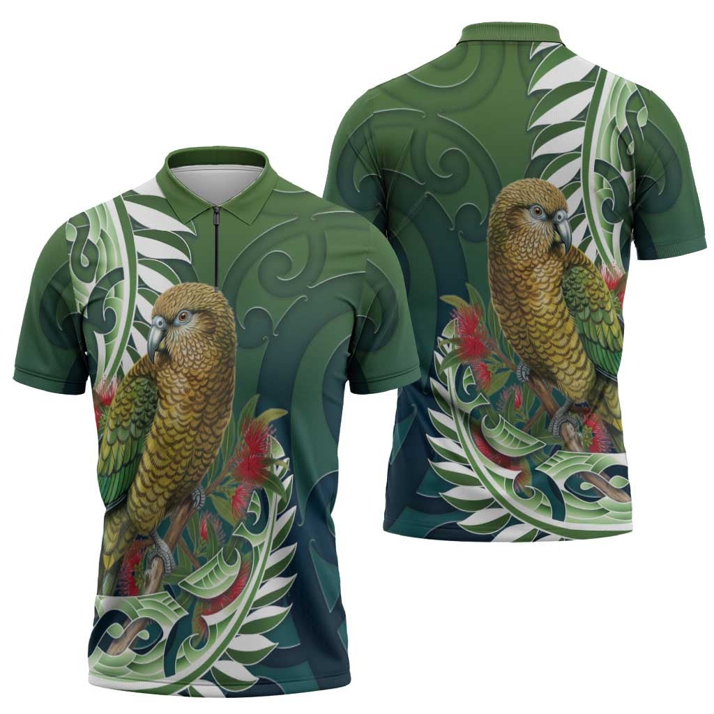 New Zealand Kea Bird Zipper Polo Shirt With Maori Koru Fern LT05 - Polynesian Pride
