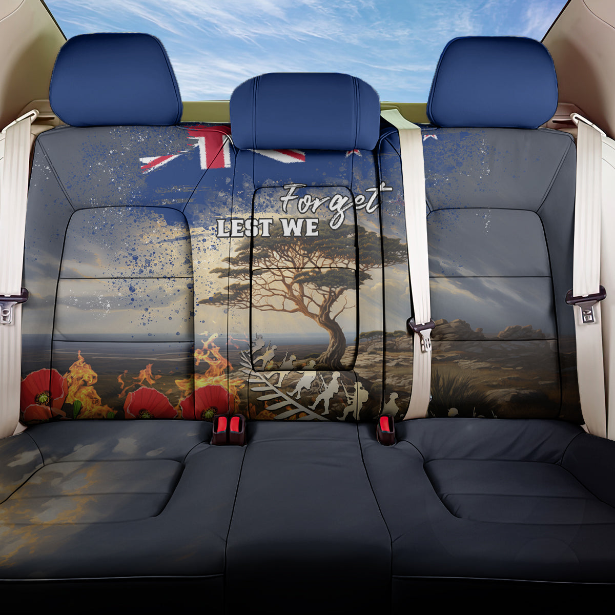New Zealand ANZAC Day Back Car Seat Cover The Lonesome Pine With Soldier Fern LT05 One Size Blue - Polynesian Pride
