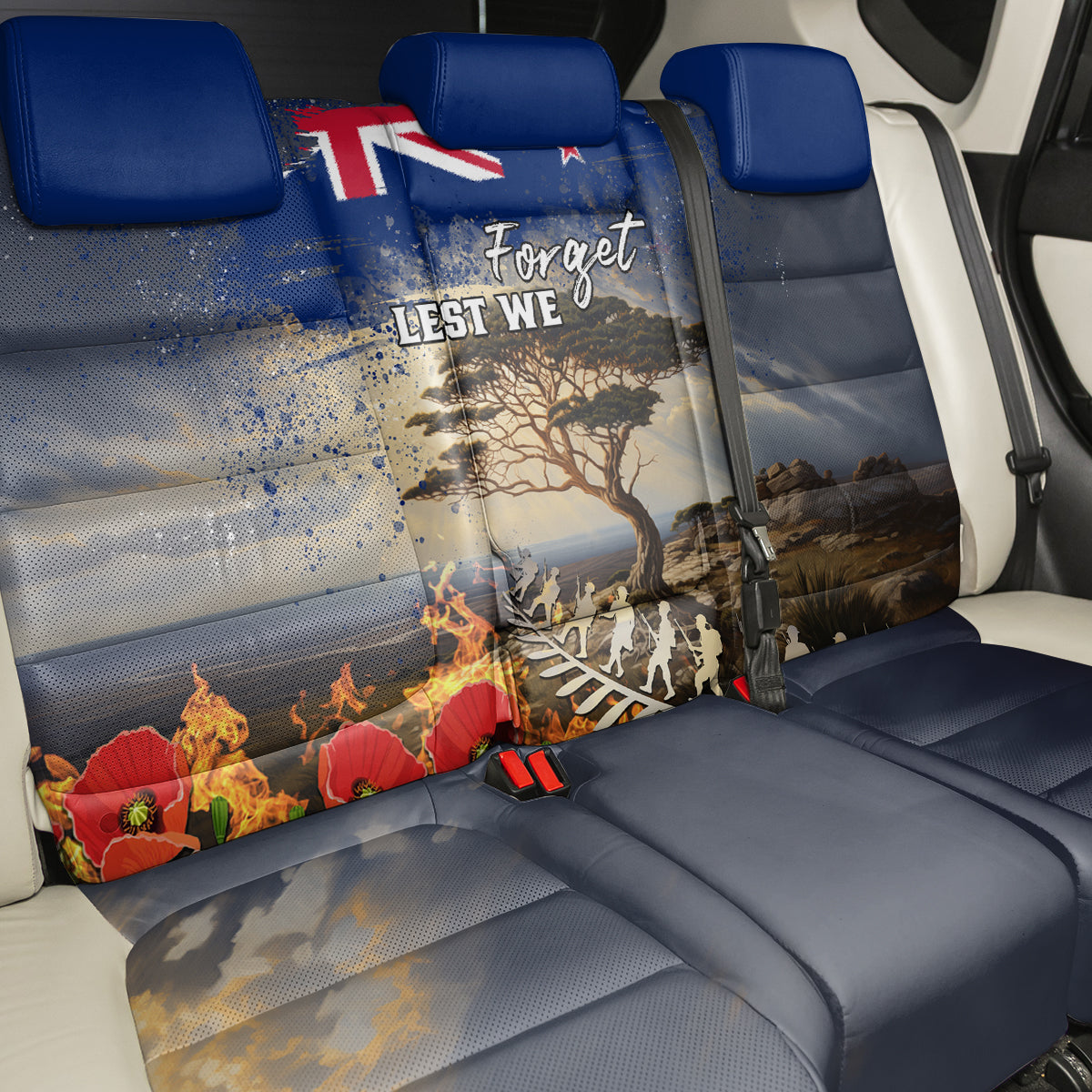 New Zealand ANZAC Day Back Car Seat Cover The Lonesome Pine With Soldier Fern LT05 - Polynesian Pride