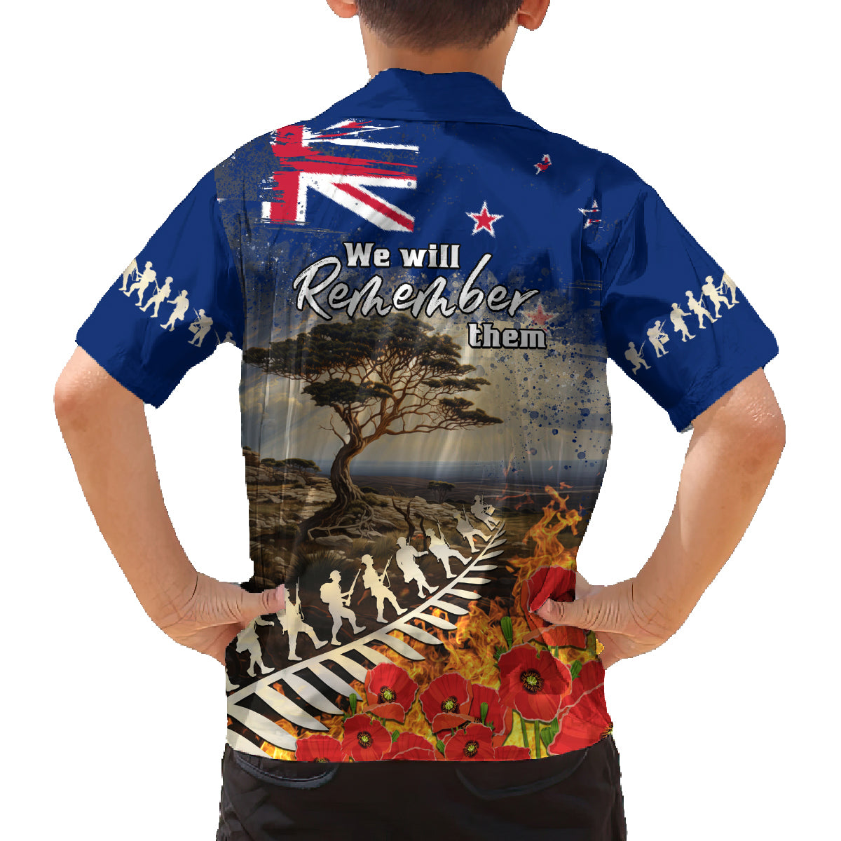 New Zealand ANZAC Day Family Matching Off Shoulder Maxi Dress and Hawaiian Shirt The Lonesome Pine With Soldier Fern LT05 - Polynesian Pride