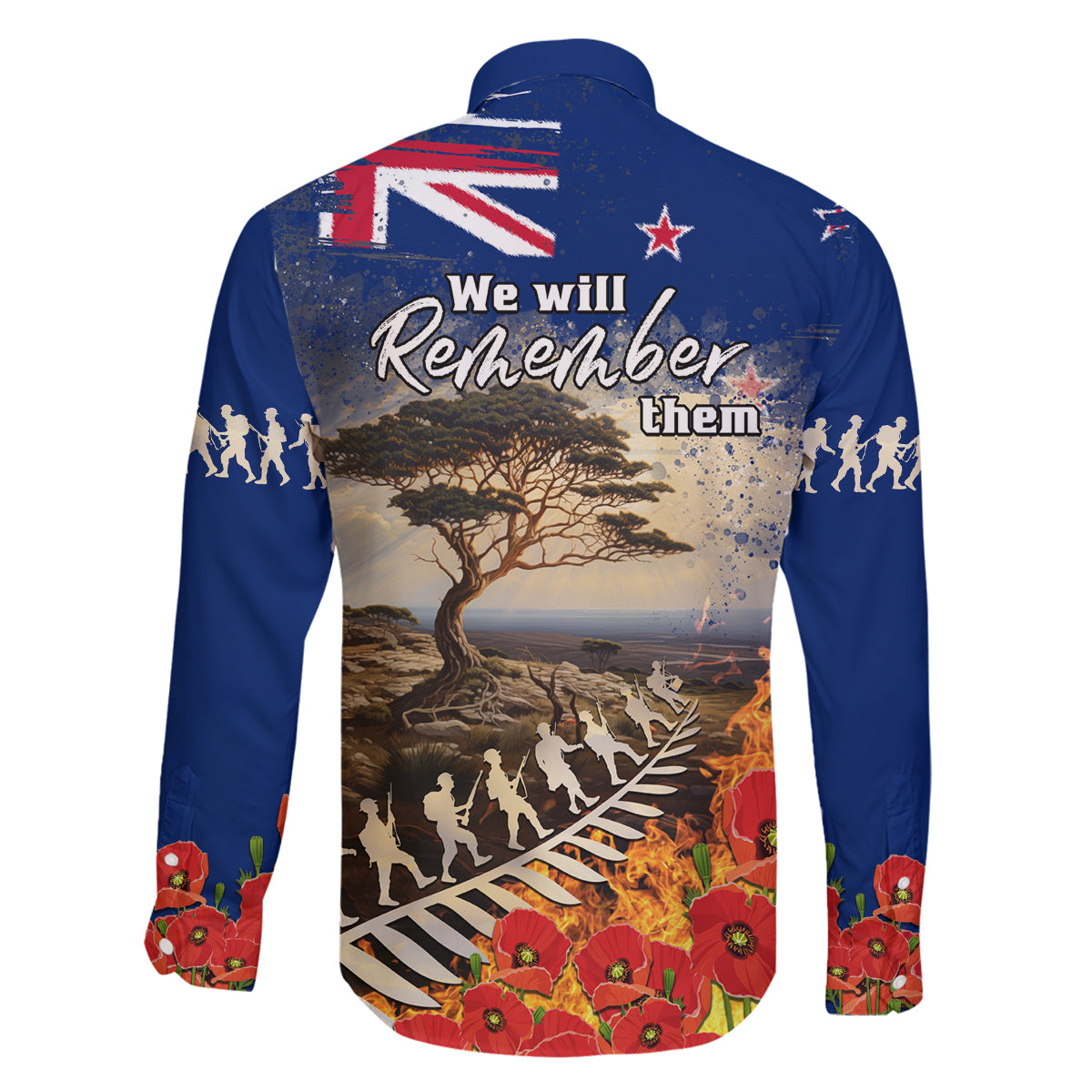 New Zealand ANZAC Day Family Matching Off Shoulder Maxi Dress and Hawaiian Shirt The Lonesome Pine With Soldier Fern LT05 - Polynesian Pride