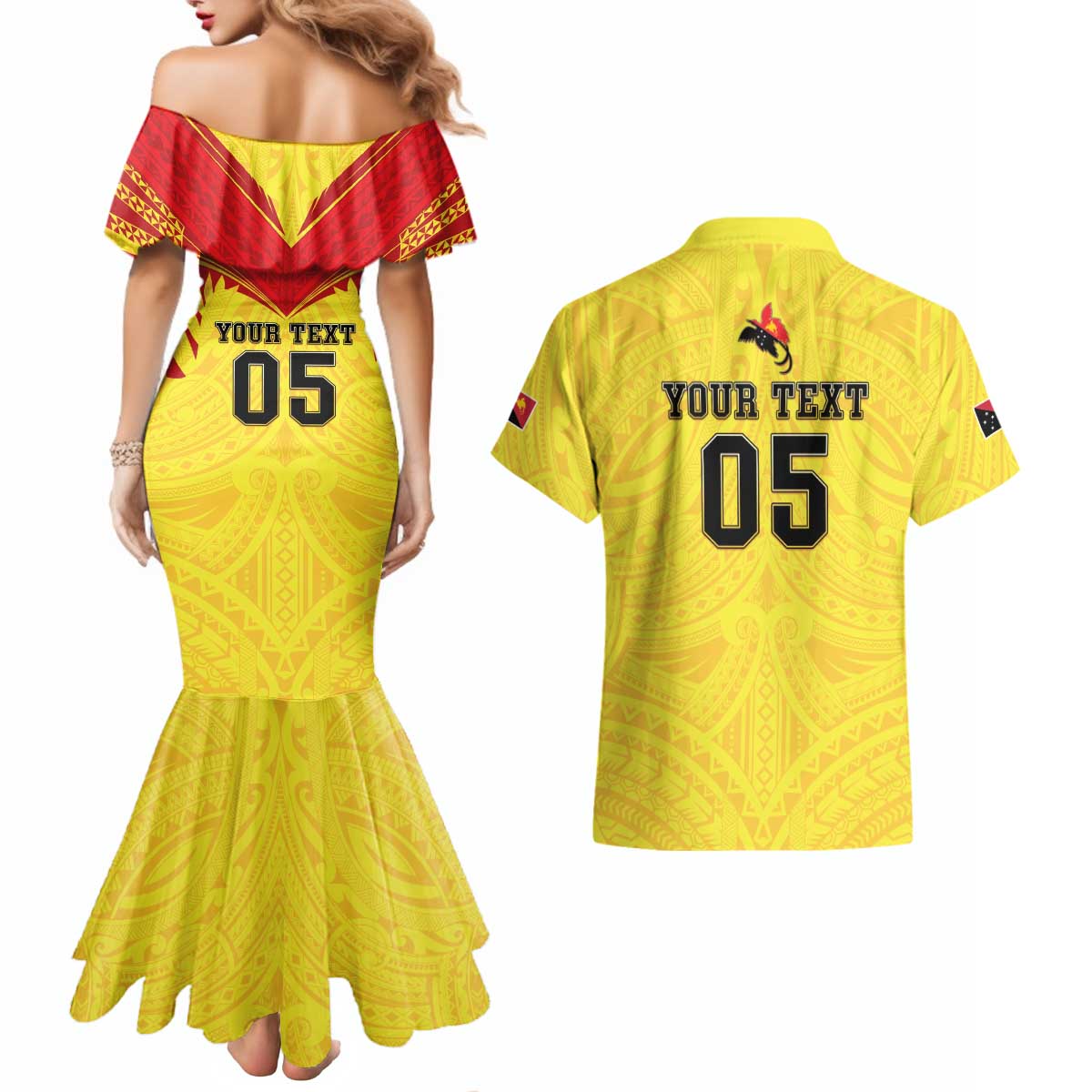 Papua New Guinea Rugby Custom Couples Matching Mermaid Dress and Hawaiian Shirt Kumuls Heritage LT05 - Polynesian Pride