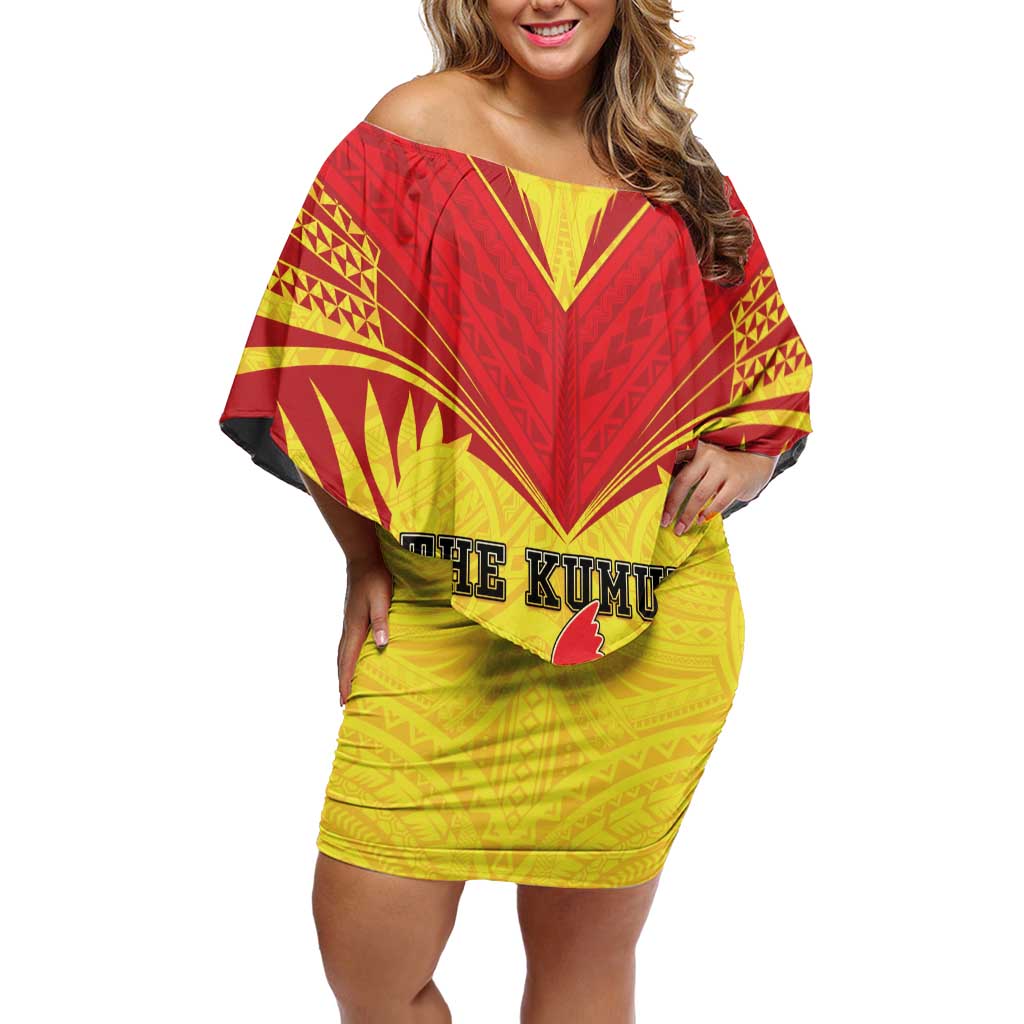 Papua New Guinea Rugby Custom Family Matching Off Shoulder Short Dress and Hawaiian Shirt Kumuls Heritage LT05 Mom's Dress Yellow - Polynesian Pride