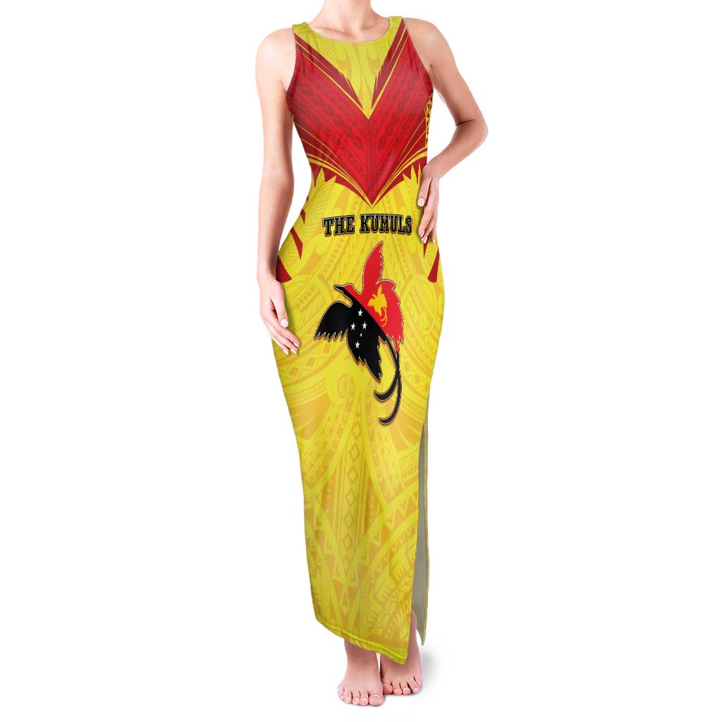 Papua New Guinea Rugby Custom Family Matching Tank Maxi Dress and Hawaiian Shirt Kumuls Heritage LT05 Mom's Dress Yellow - Polynesian Pride