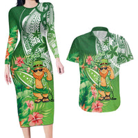 Aloha Hawaii St Patrick's Day Couples Matching Long Sleeve Bodycon Dress and Hawaiian Shirt Polynesian Style LT05 Green - Polynesian Pride