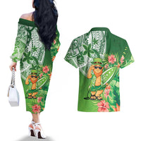 Aloha Hawaii St Patrick's Day Couples Matching Off The Shoulder Long Sleeve Dress and Hawaiian Shirt Polynesian Style LT05 - Polynesian Pride
