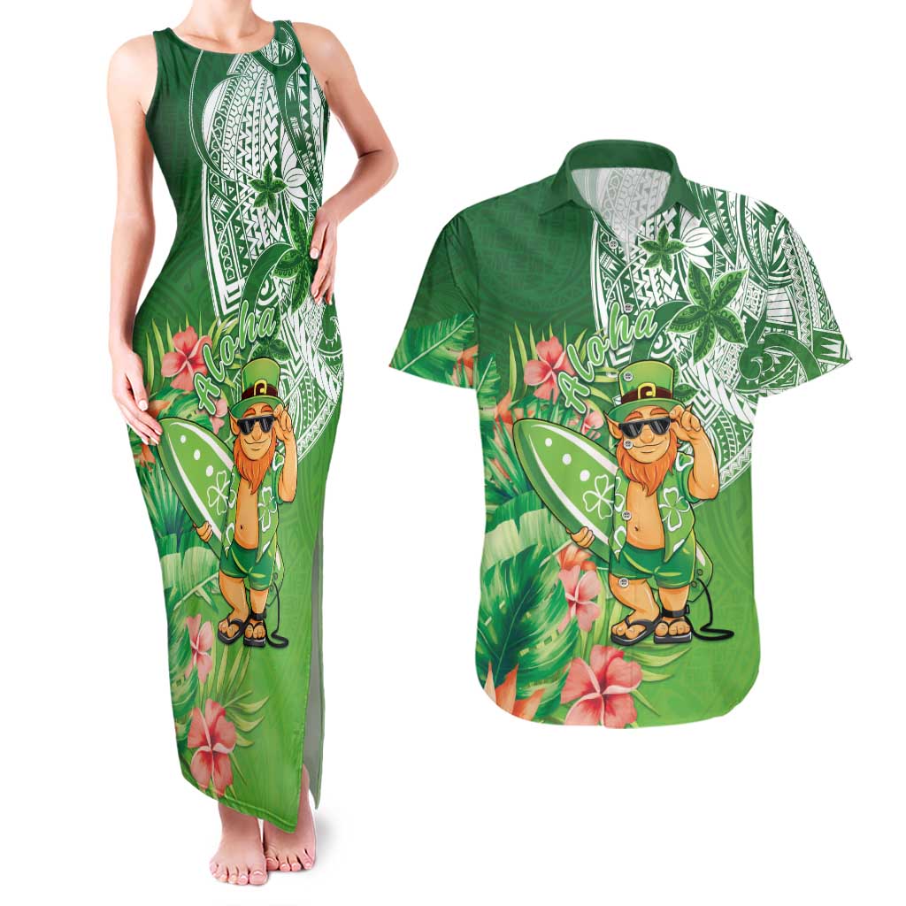 Aloha Hawaii St Patrick's Day Couples Matching Tank Maxi Dress and Hawaiian Shirt Polynesian Style