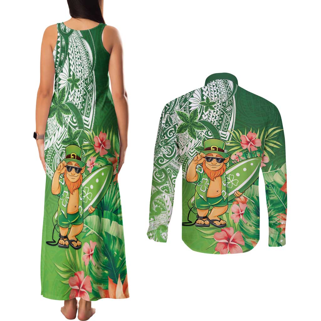 Aloha Hawaii St Patrick's Day Couples Matching Tank Maxi Dress and Long Sleeve Button Shirt Polynesian Style