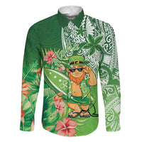 Aloha Hawaii St Patrick's Day Family Matching Off The Shoulder Long Sleeve Dress and Hawaiian Shirt Polynesian Style LT05 Dad's Shirt - Long Sleeve Green - Polynesian Pride