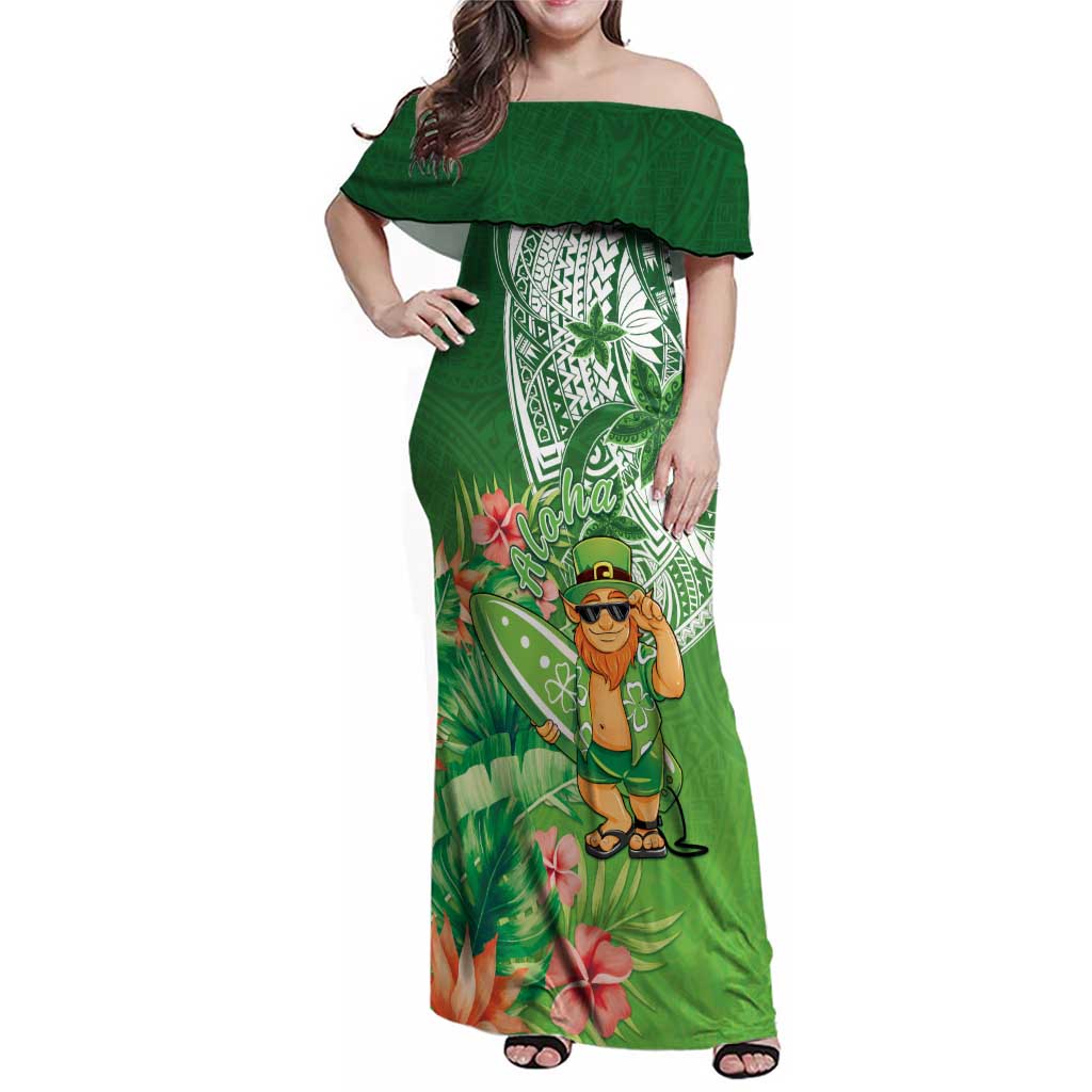 Aloha Hawaii St Patrick's Day Family Matching Off Shoulder Maxi Dress and Hawaiian Shirt Polynesian Style LT05 Mom's Dress Green - Polynesian Pride