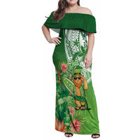 Aloha Hawaii St Patrick's Day Family Matching Off Shoulder Maxi Dress and Hawaiian Shirt Polynesian Style LT05 Mom's Dress Green - Polynesian Pride