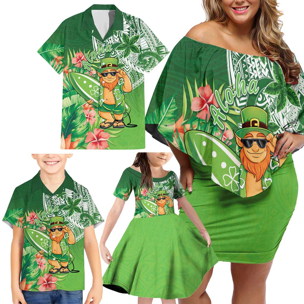 Aloha Hawaii St Patrick's Day Family Matching Off Shoulder Short Dress and Hawaiian Shirt Polynesian Style LT05 - Polynesian Pride