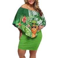 Aloha Hawaii St Patrick's Day Family Matching Off Shoulder Short Dress and Hawaiian Shirt Polynesian Style LT05 Mom's Dress Green - Polynesian Pride