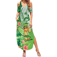 Aloha Hawaii St Patrick's Day Family Matching Summer Maxi Dress and Hawaiian Shirt Polynesian Style LT05 Mom's Dress Green - Polynesian Pride