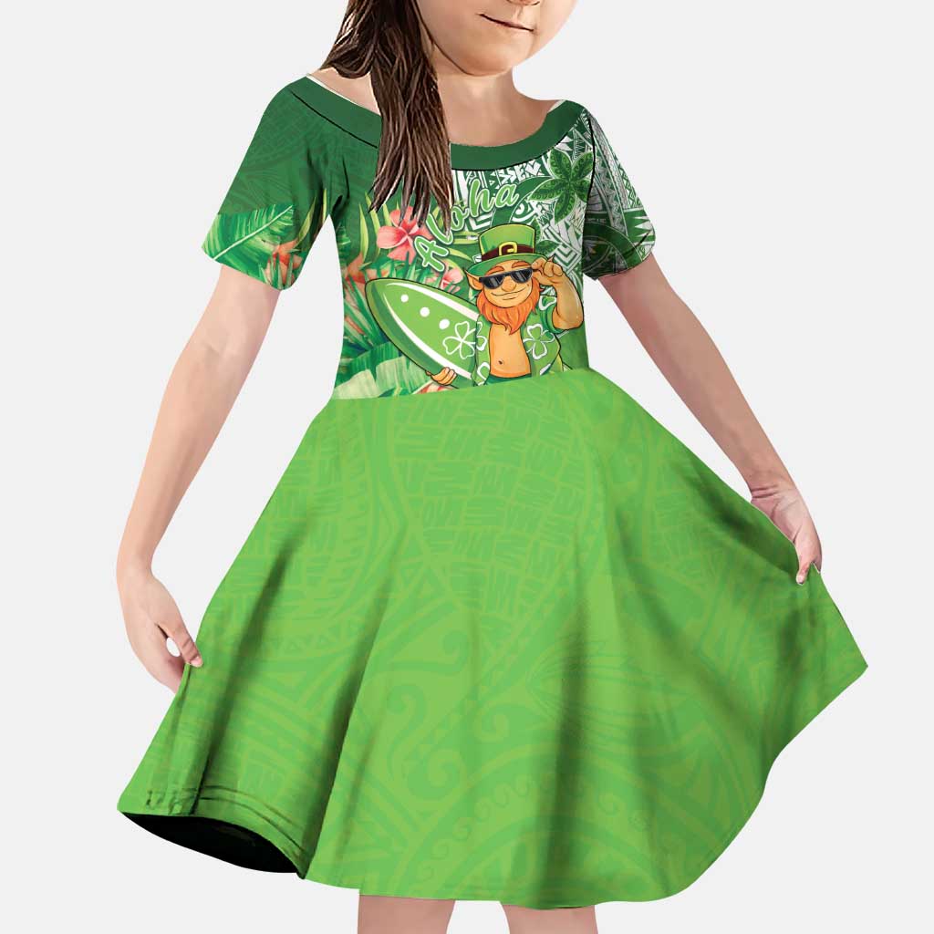 Aloha Hawaii St Patrick's Day Family Matching Tank Maxi Dress and Hawaiian Shirt Polynesian Style LT05 Daughter's Dress Green - Polynesian Pride