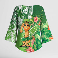 Aloha Hawaii St Patrick's Day Kimono Sleeve Blouse Polynesian Style