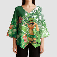 Aloha Hawaii St Patrick's Day Kimono Sleeve Blouse Polynesian Style