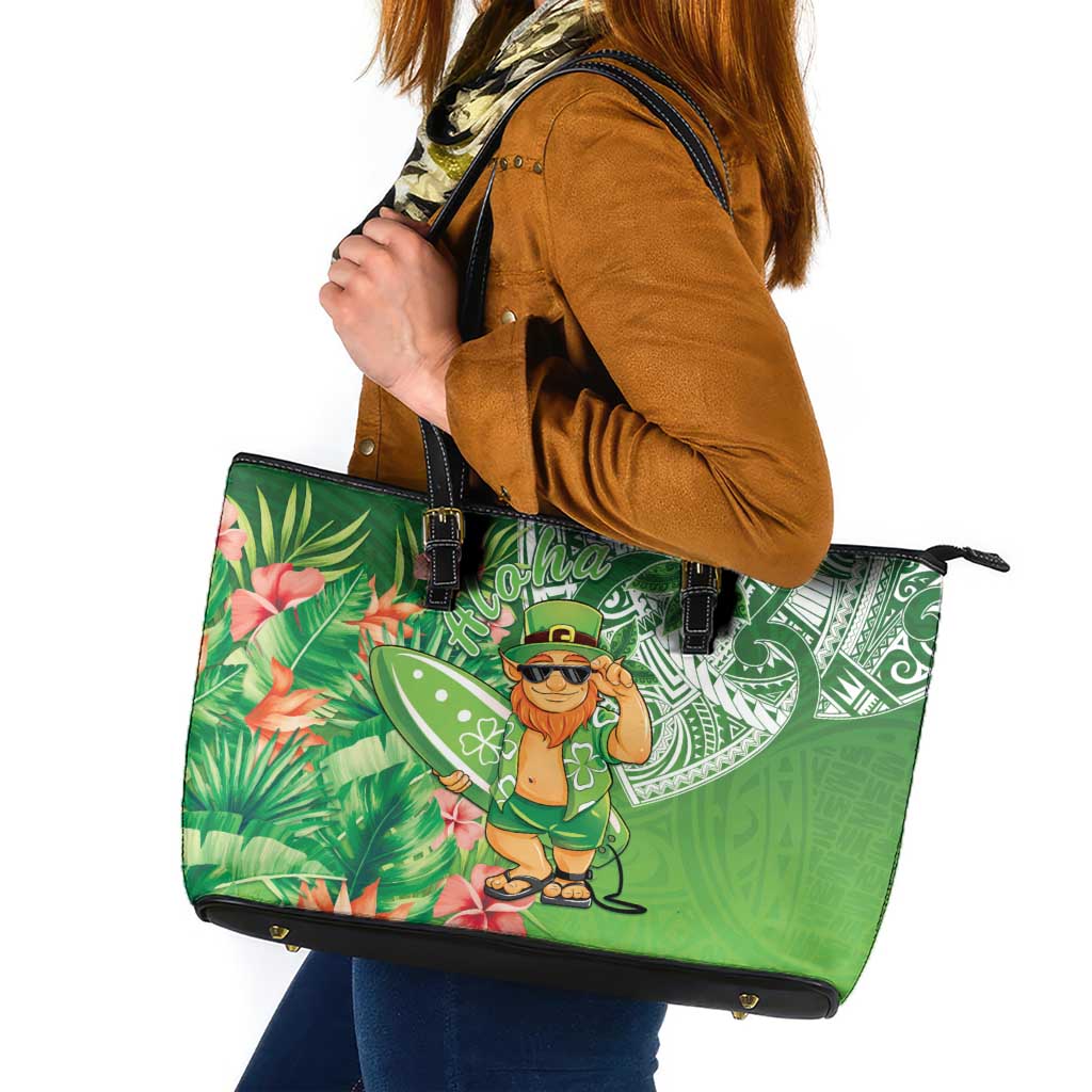 Aloha Hawaii St Patrick's Day Leather Tote Bag Polynesian Style