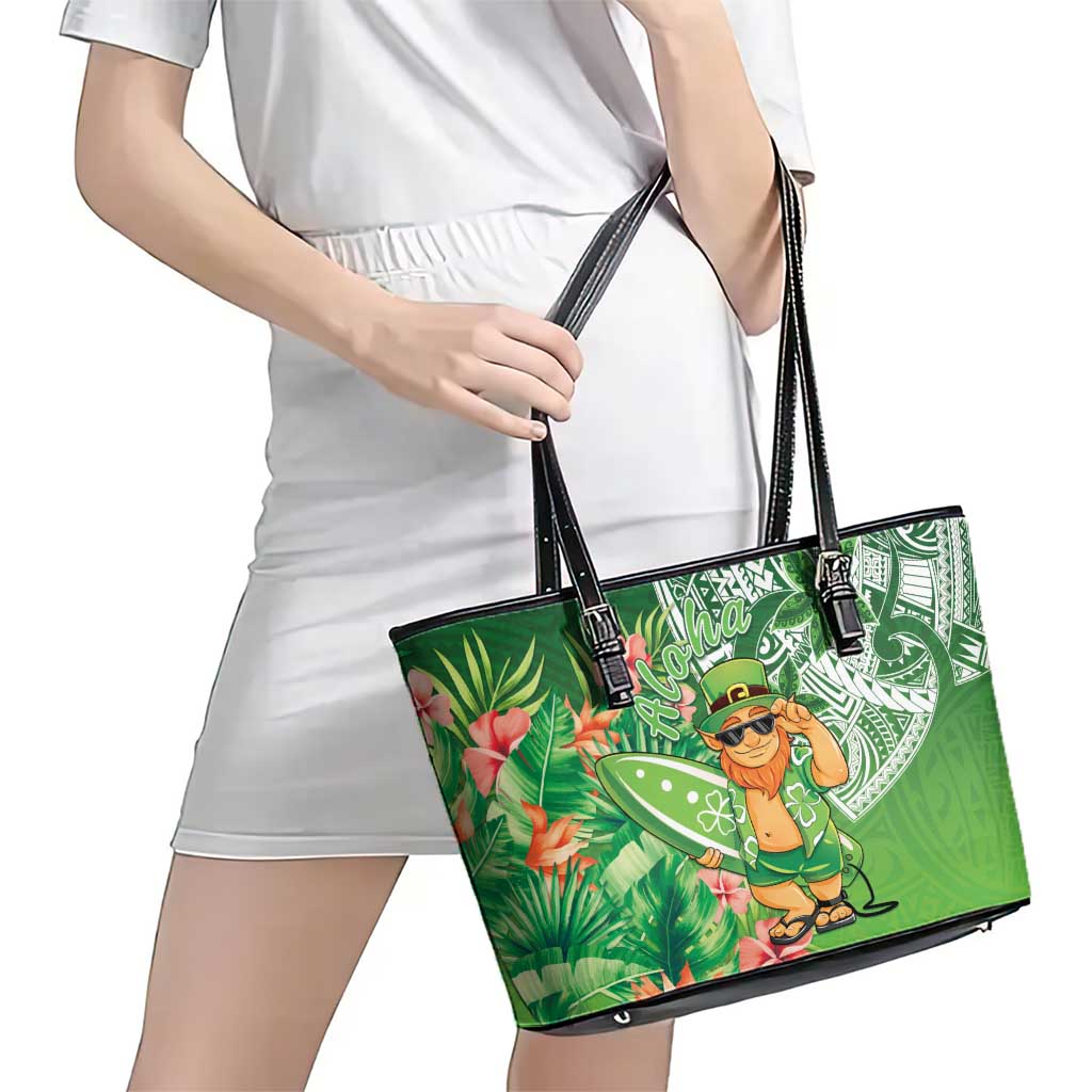 Aloha Hawaii St Patrick's Day Leather Tote Bag Polynesian Style