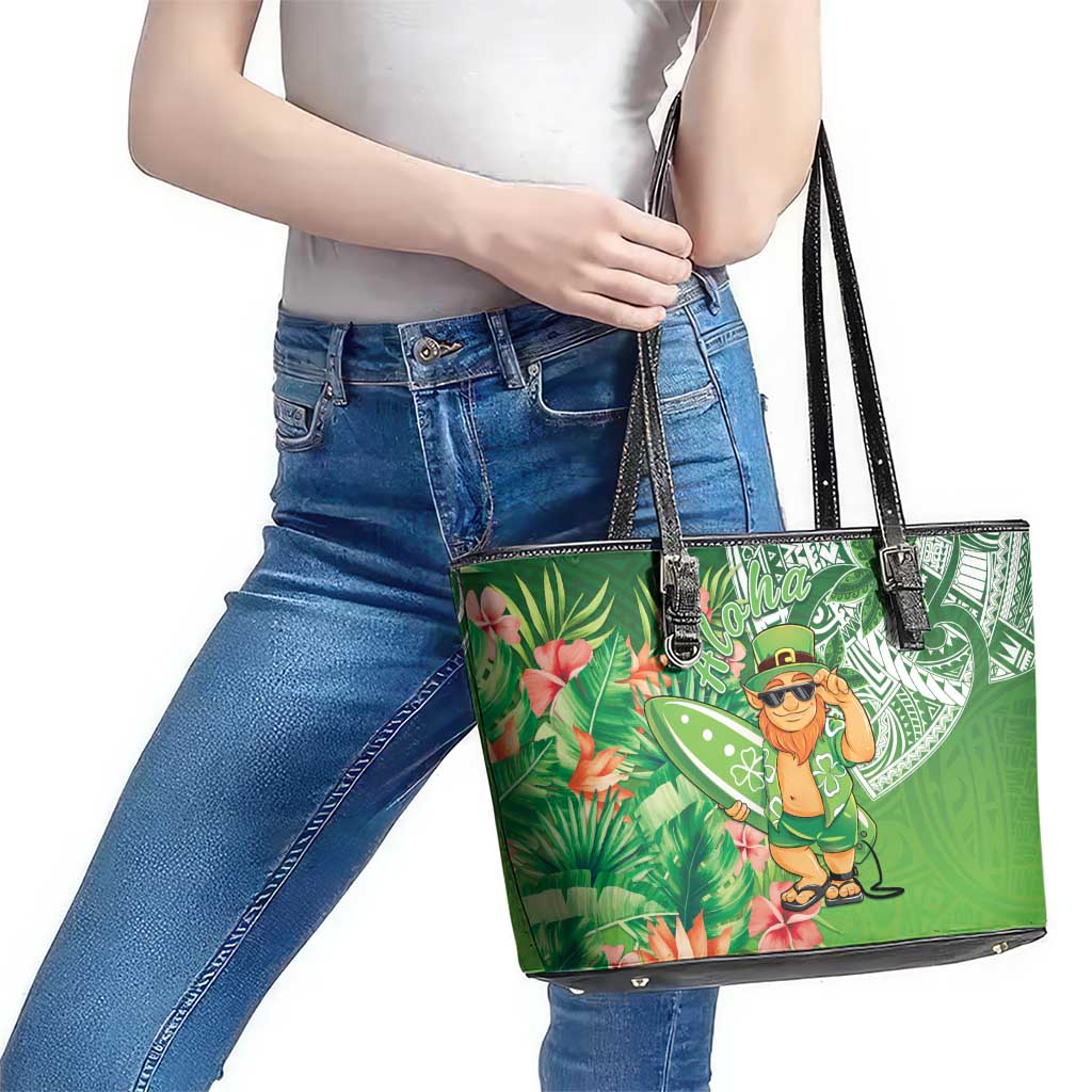 Aloha Hawaii St Patrick's Day Leather Tote Bag Polynesian Style