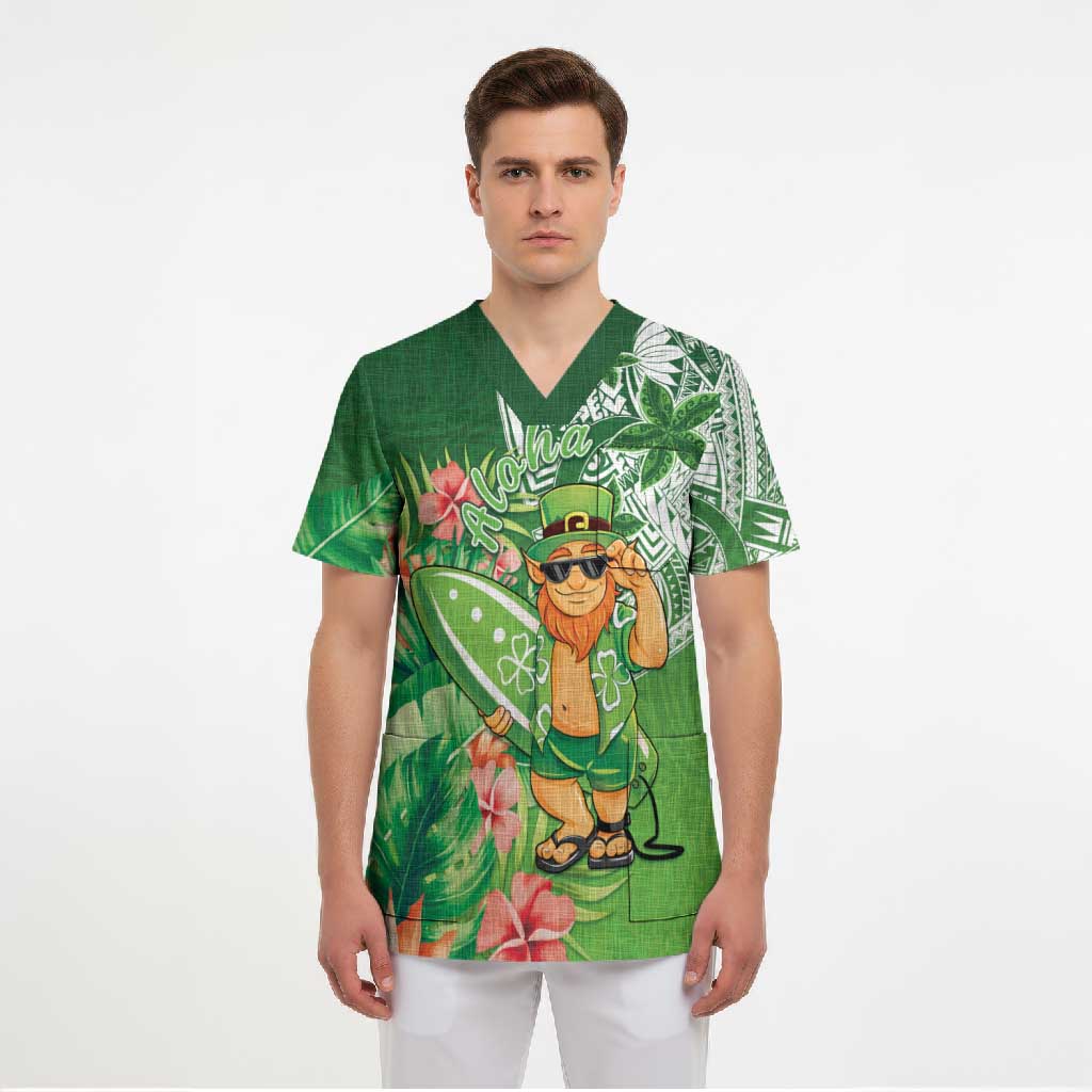 Aloha Hawaii St Patrick's Day Scrub Top Polynesian Style