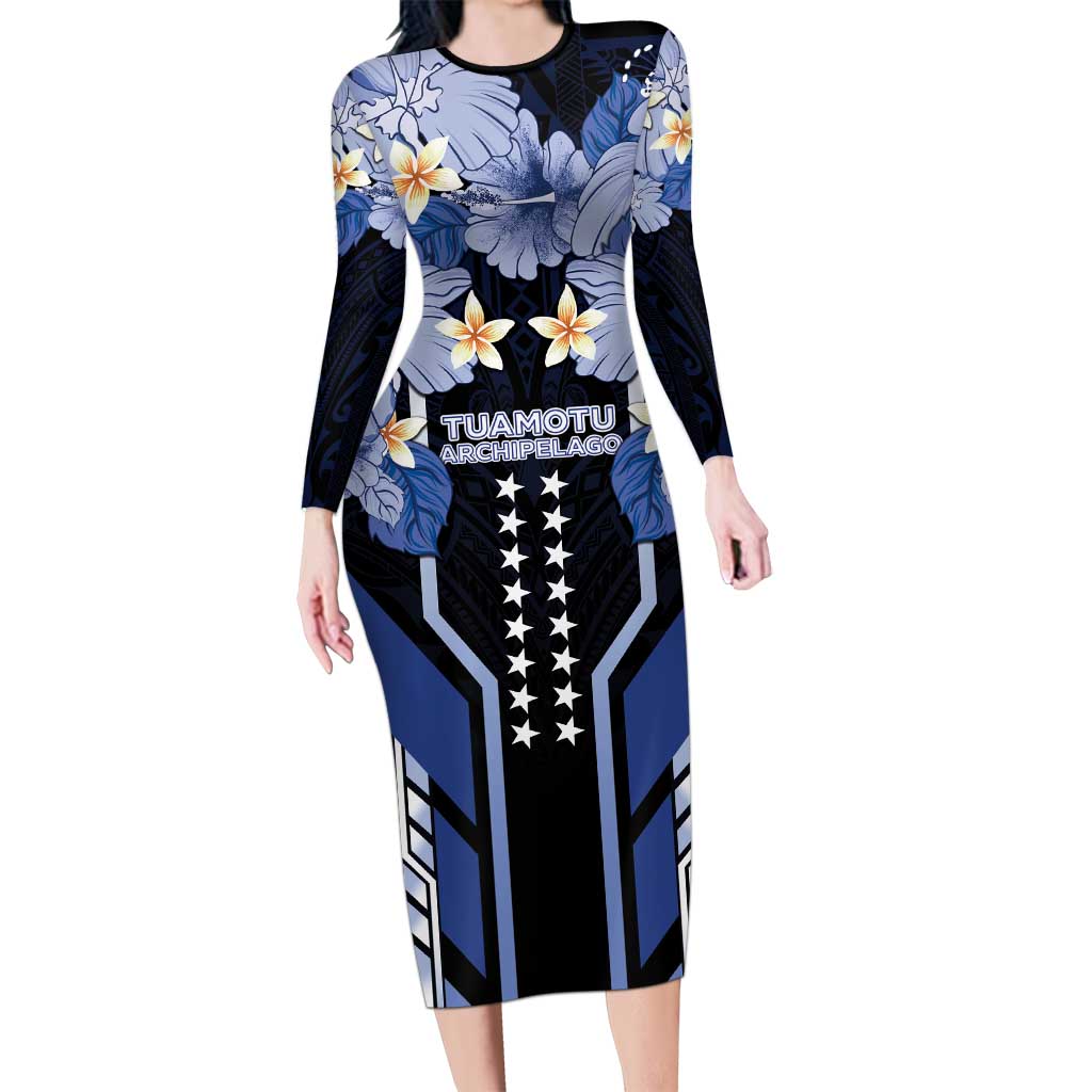 French Polynesia Tuamotu Archipelago Family Matching Long Sleeve Bodycon Dress and Hawaiian Shirt Polynesian Pattern Unique Style LT05 Mom's Dress Navy - Polynesian Pride